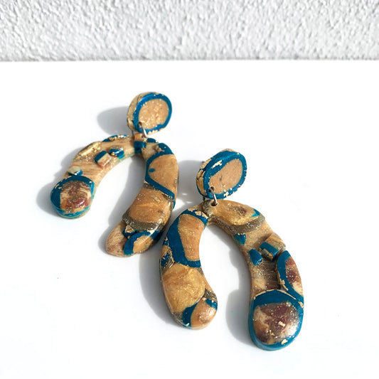 Teal Gold Statement dangles