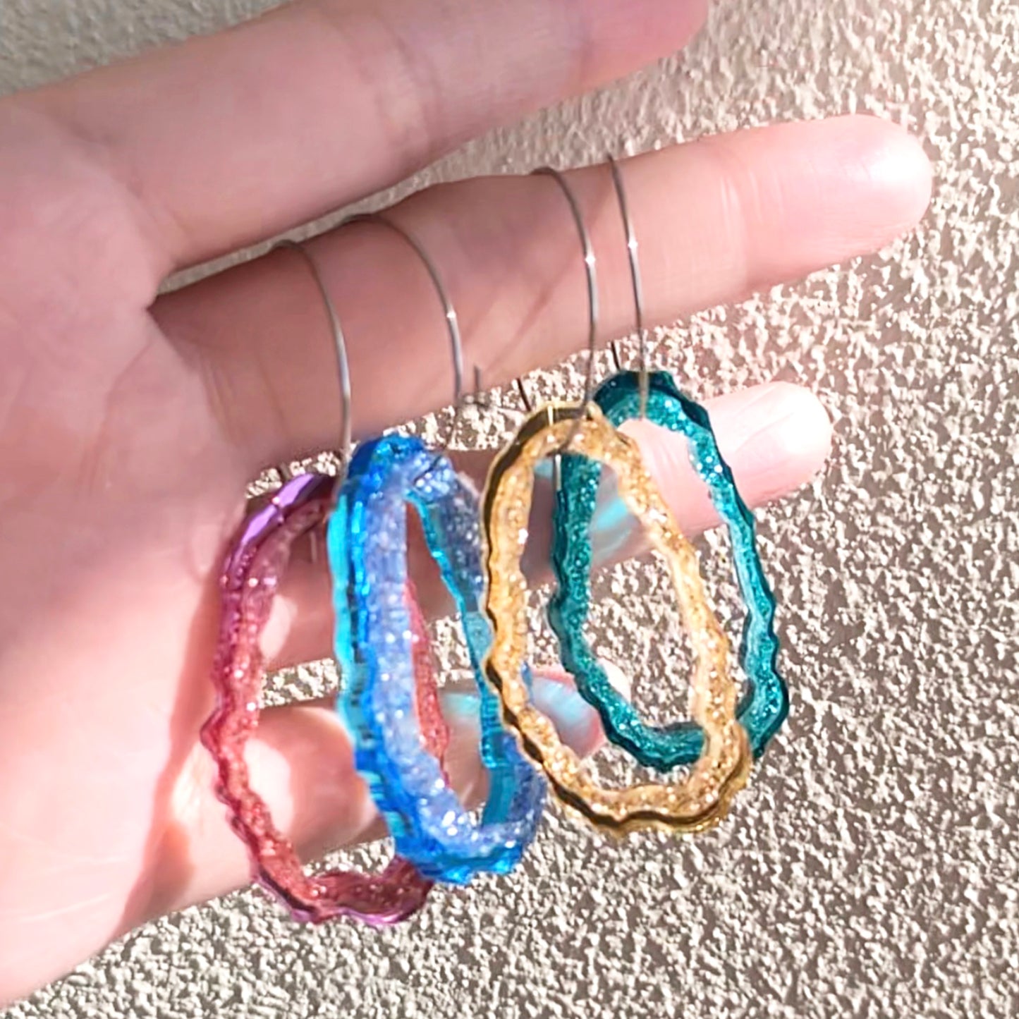 2in1 Geode hoops (Mismatched set of 4)