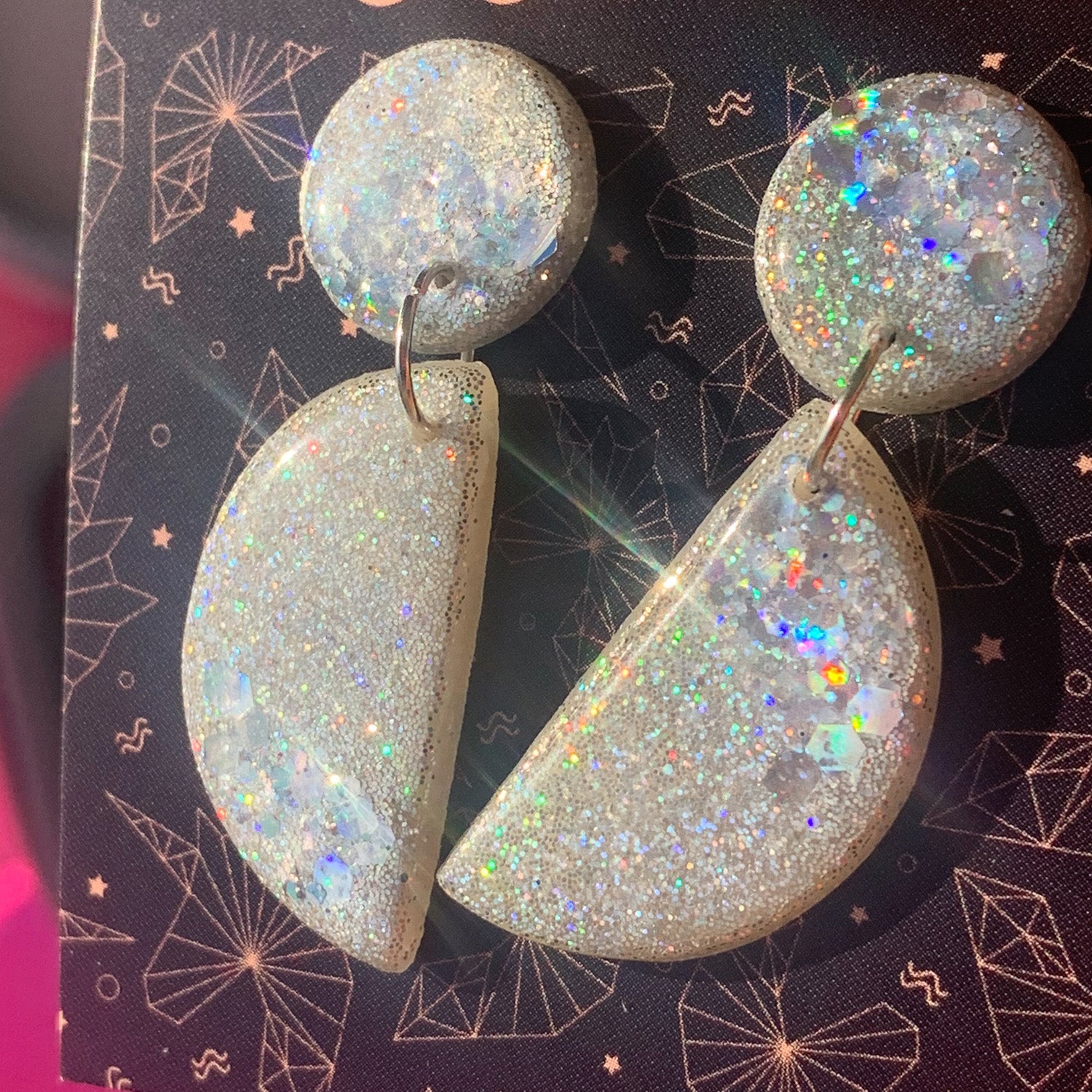 Semi circle white holographic dangles - Oh How Kind