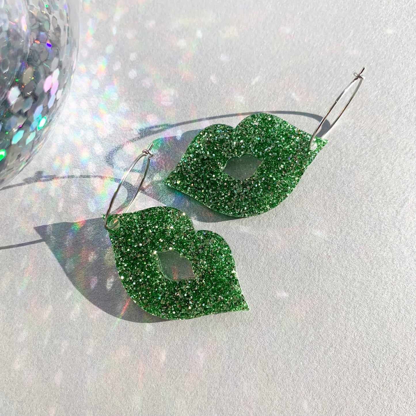 Sparkly Lippy Hoops (Green)